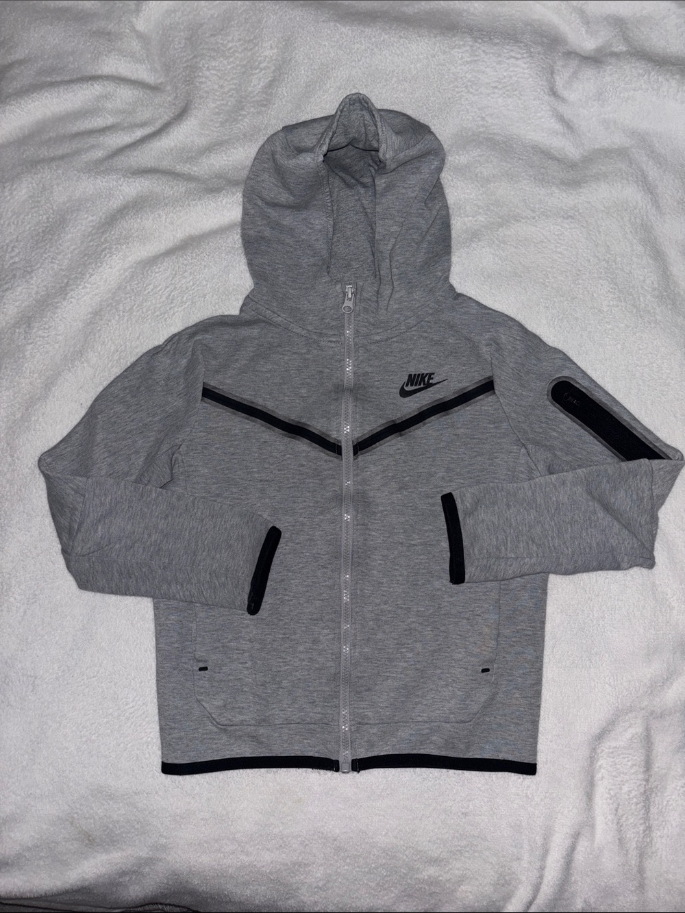 Nike Gray Hooded Full-Zip Kids Jacket with Black Trim